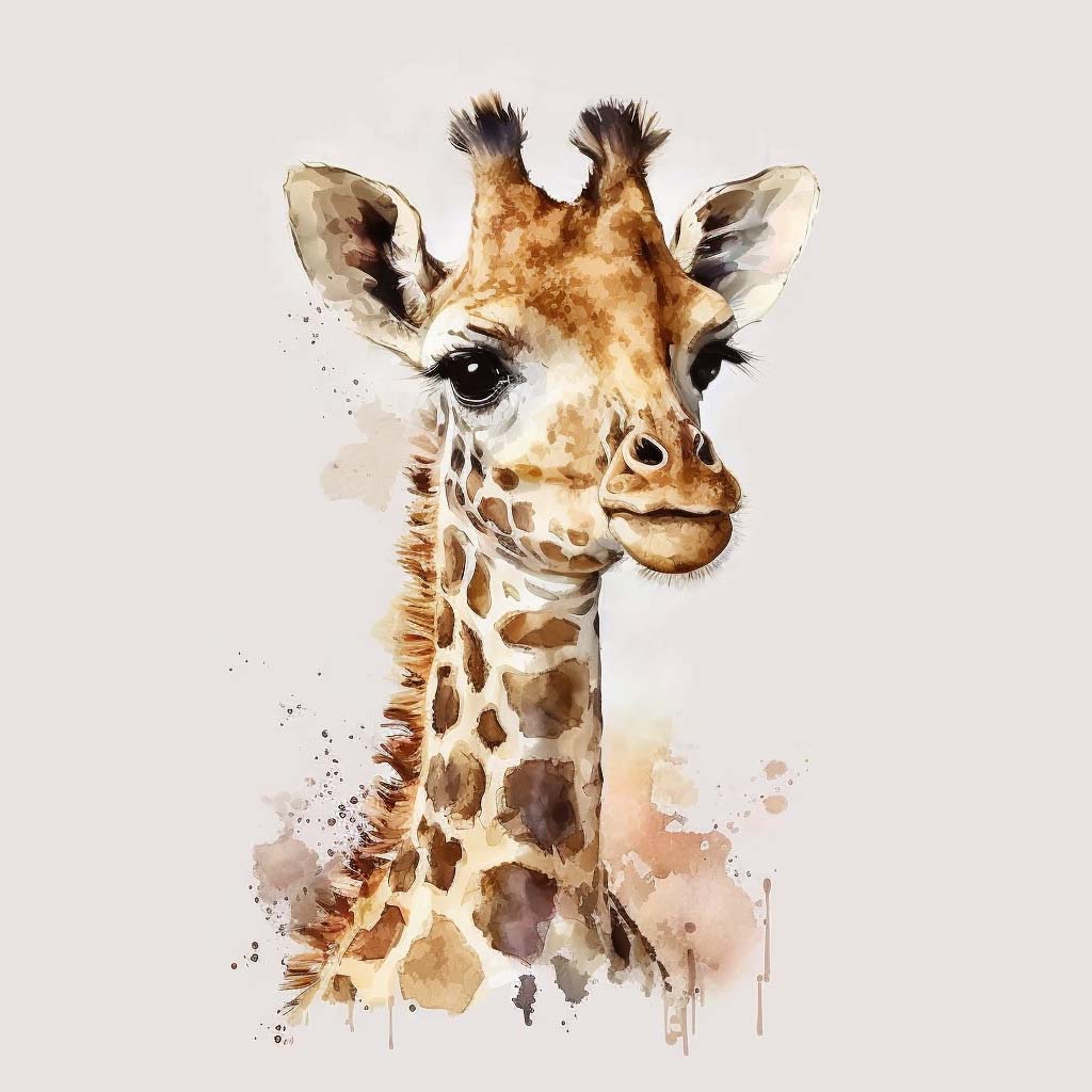 Baby Giraffe Watercolor Canvas Print - Soft Nursery Wall Art