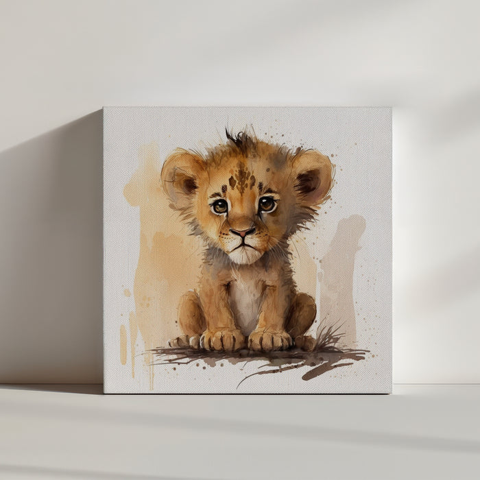 Tableau bébé lion à l'aquarelle pour chambre enfant