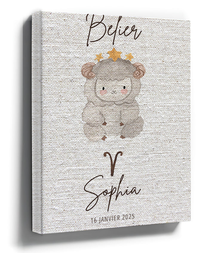 Aries Horoscope Personalized Baby Gift – Nursery Wall Art Print shown in a styled nursery