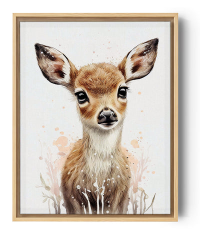 cuadro mural con hermoso ciervo reconfortante adorable de ojos dulces que se sonroja para niño en colores pastel sobre fondo blanco