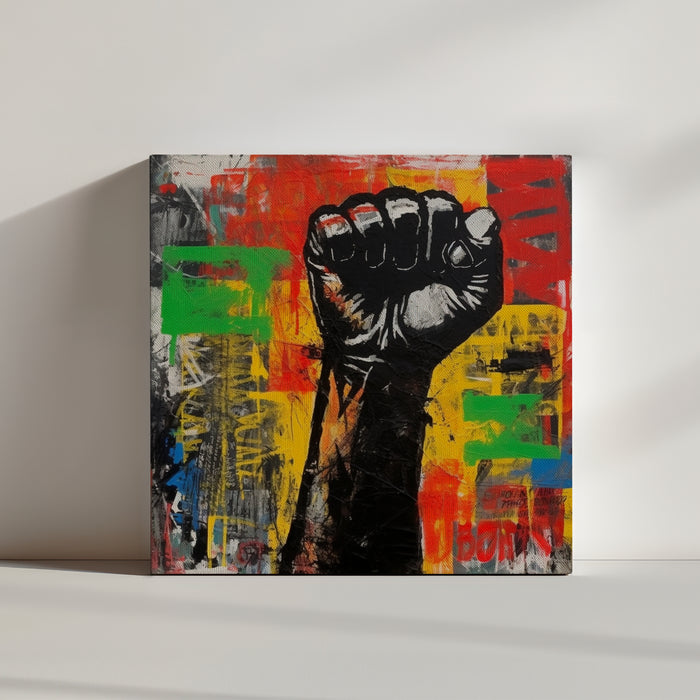 Le tableau, riche en détails et en symbolique, capture l'énergie et la puissance du mouvement Black Power à travers l'art de rue