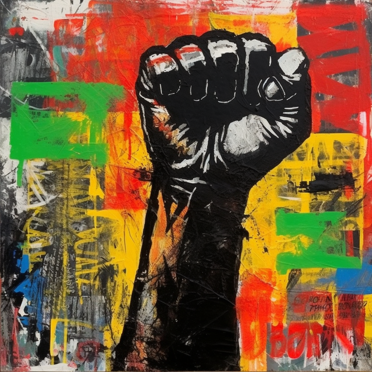 Le tableau, riche en détails et en symbolique, capture l'énergie et la puissance du mouvement Black Power à travers l'art de rue