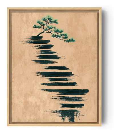 Tableau mural minimaliste avec arbre sur fond beige, style zen apaisant
