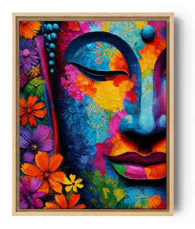 Tableau Bouddha coloré sur toile fleurs multicolores style moderne zen méditation art mural vibrant