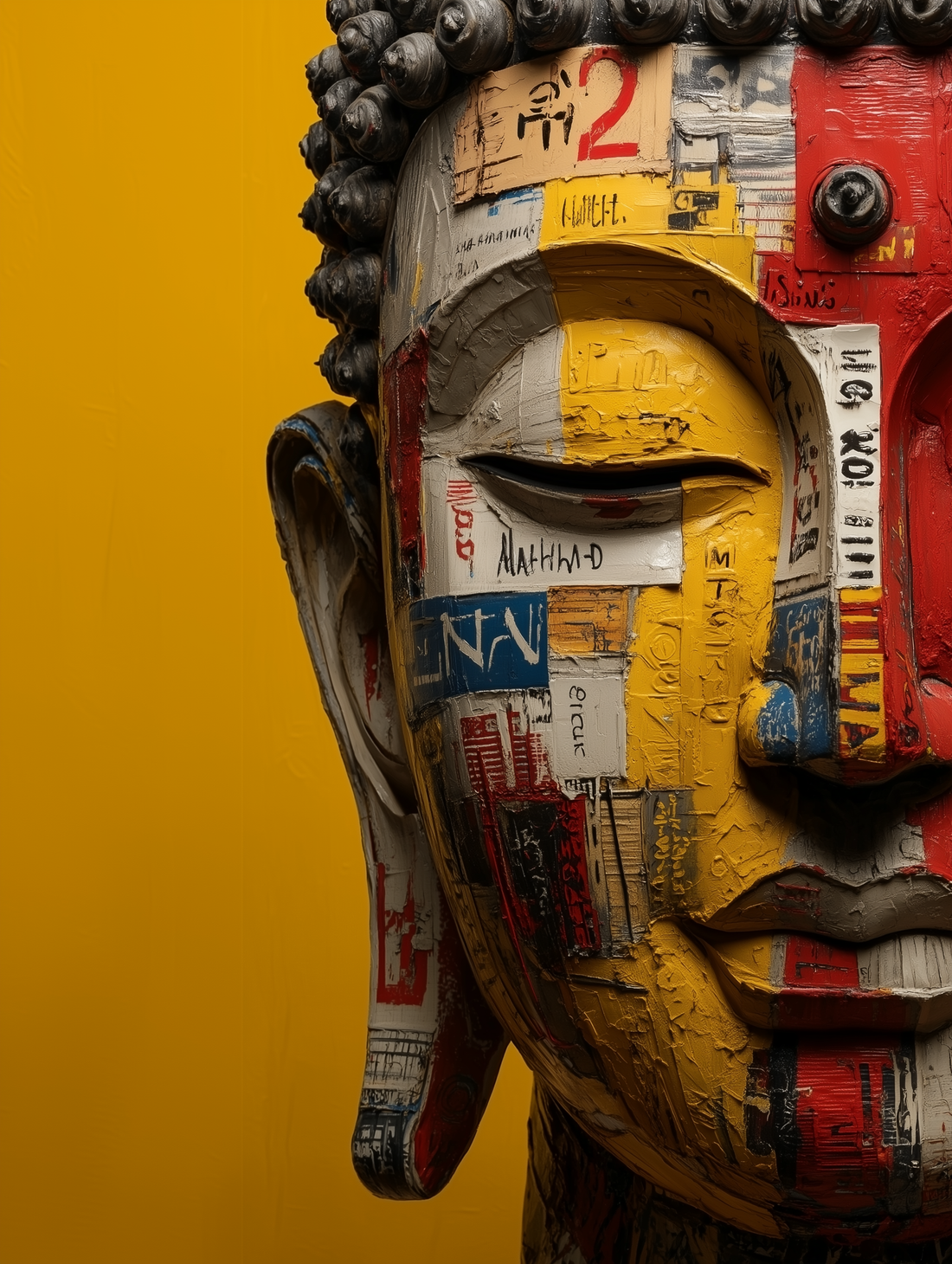 Tableau Bouddha street art - Collages urbains et énergie colorée