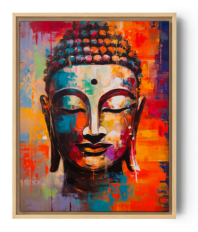 Colorful depiction of Buddha in warm tones, art print