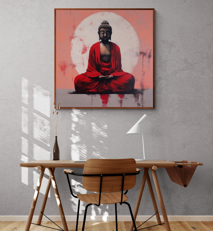 tableau deco zen avec boudhha  insufflant calme et sérénité dans un bureau