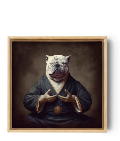 Meditierende Bulldogge, Wandbild, das Ruhe und Wohlbefinden ausstrahlt