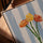 Bouquet fleuri rayures bleues tableau pour salon cadre chêne doré