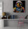 Modern interior with textured white walls, astronaut pop art wall art next to a bookshelf with books, a globe, and a pink chair, minimalist and vibrant decor