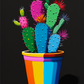 Gros plan sur le tableau cactus, célébration éclatante de couleurs néon et de motifs simplistes