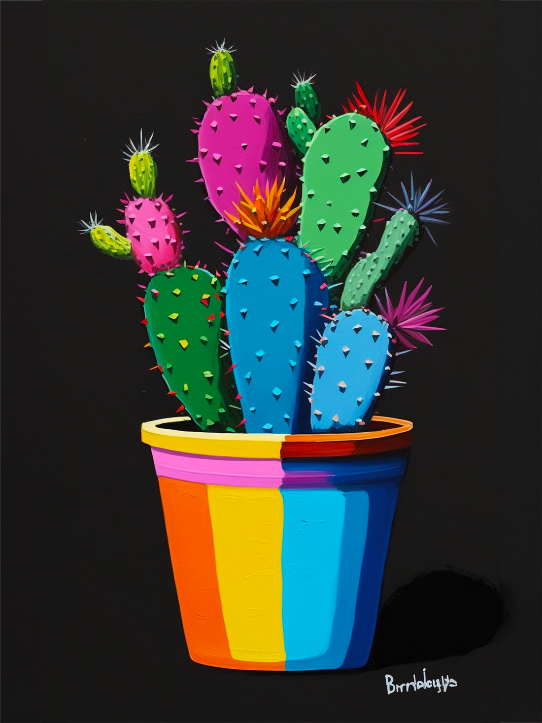 Grand tableau Cactus - Explosion néon dynamique