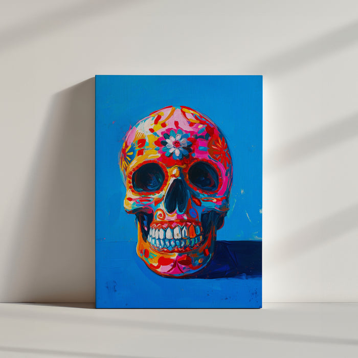 peinture vivement coloré de crâne décoré, style "calavera