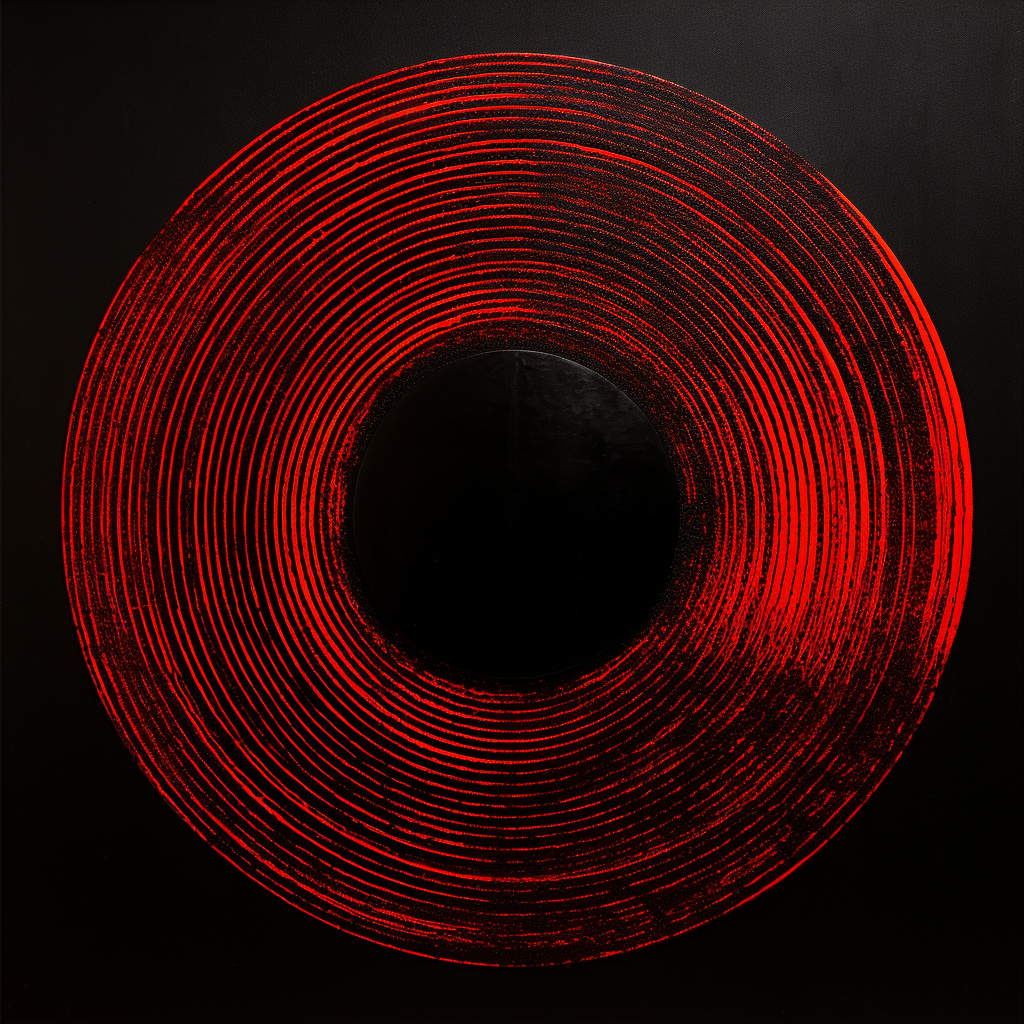 Art 'Red Circle': cercle rouge surgissant de l'obscurité sur fond noir.