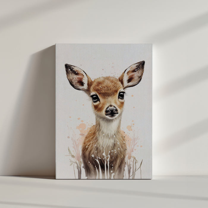 tableau mural avec beau cerf réconfortant mignon yeux doux rougissent pour enfant de couleur pastel sur un fond blanc