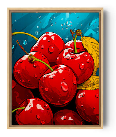Una imagen de frutas en primer plano, al estilo de la iconografía pop art, Roy Lichtenstein, un cómic detallado con una sombra de puntos en semitono