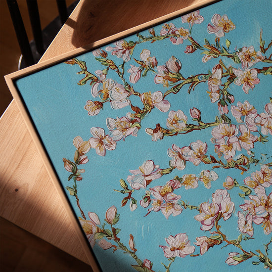 Cerisier en fleurs tableau mural pour salon cadre chêne doré