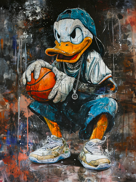 Toile Donald Duck basket, ambiance urbaine, street art