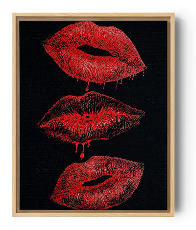 Warhol-inspired red lips canvas wall art for primary bedroom, glam black backdrop