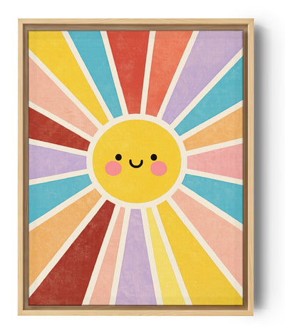 Multicolor smiling sun wall art for baby nursery, cheerful illustration