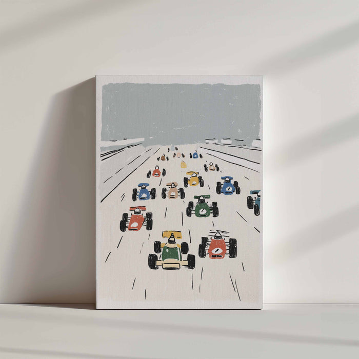 Tableau chambre bébé voitures de course colorées style vintage art mural enfant