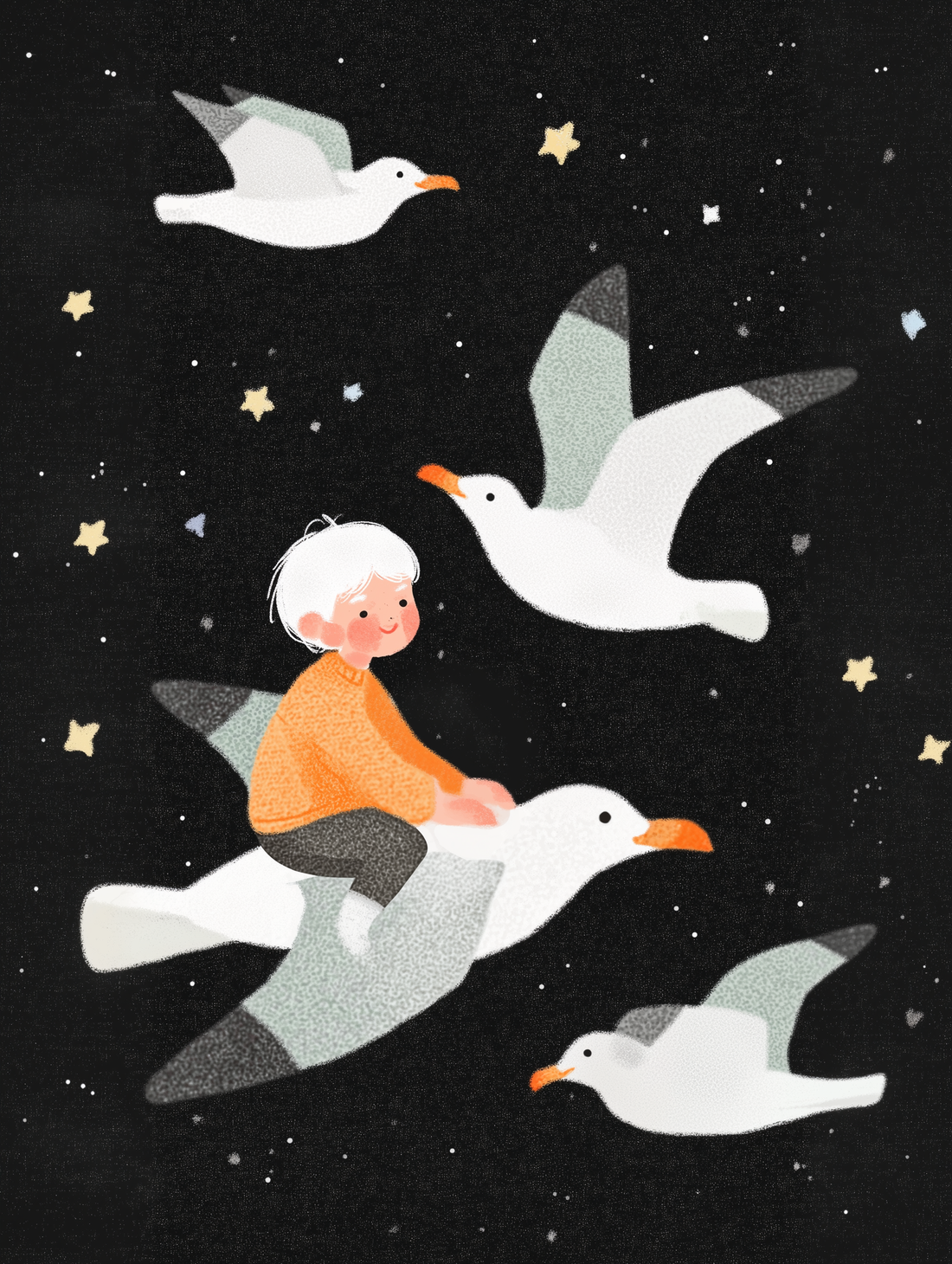 Large Nursery Wall Art - Flying Child with Gold Stars