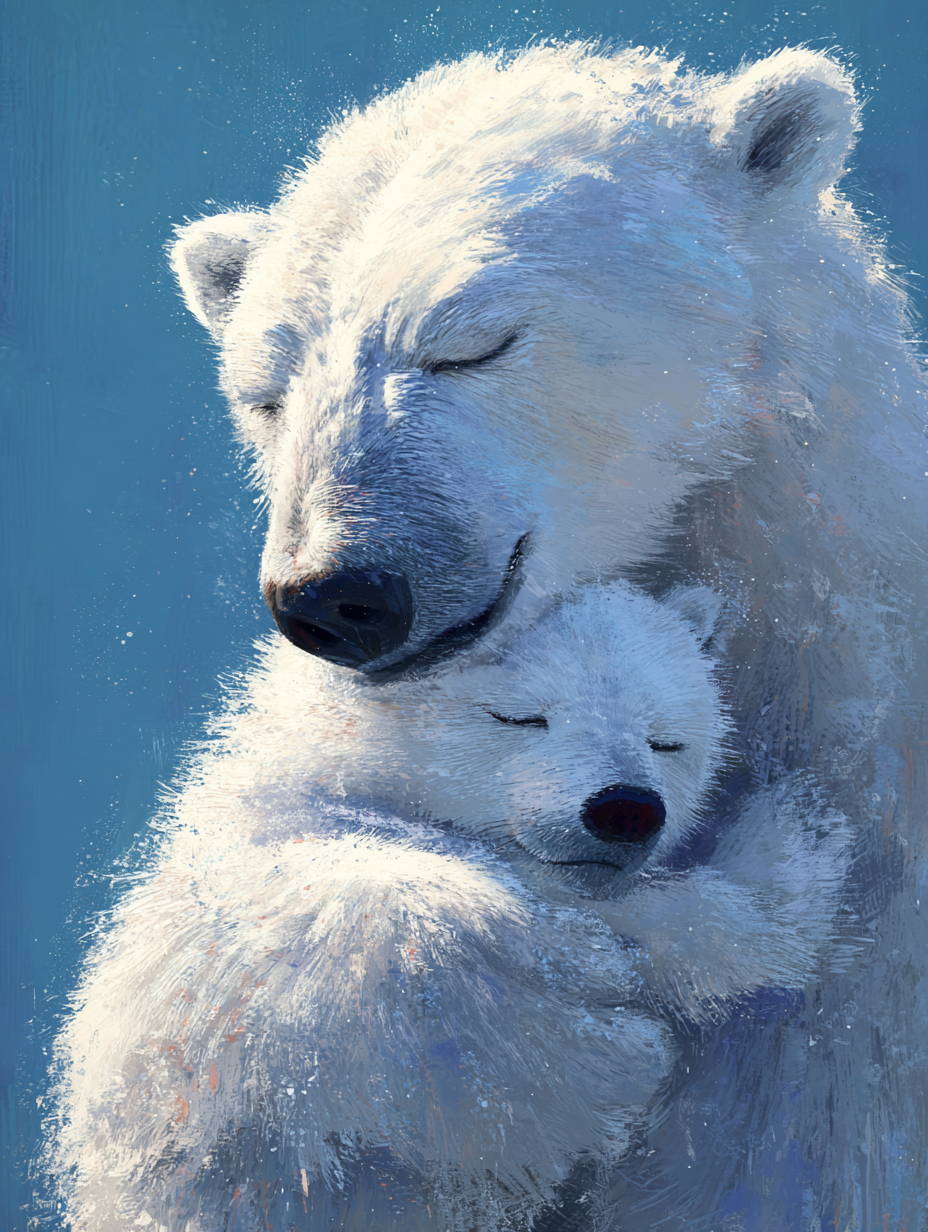 Tableau décoratif Ours et ourson - Tendresse bleue