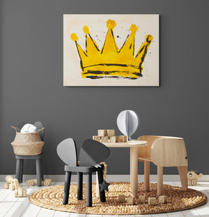 'Little Crown' art in a playroom, playful decor.