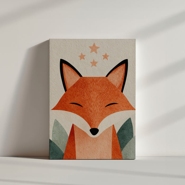 Babykamer muurdecoratie slapende vos met sterren – minimalistische, rustige stijl