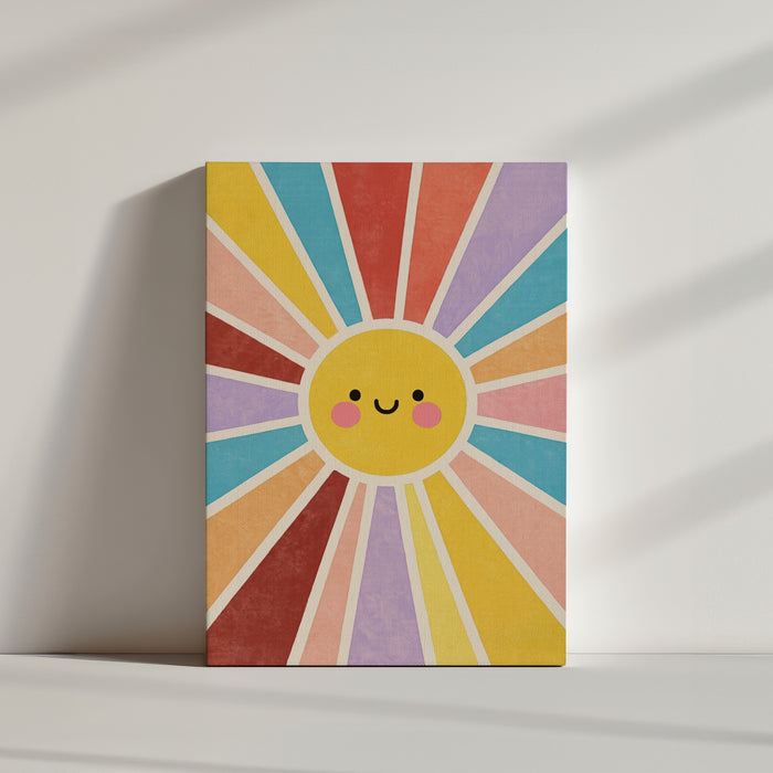 Tableau chambre bébé soleil souriant multicolore décoration murale enfant ambiance douce