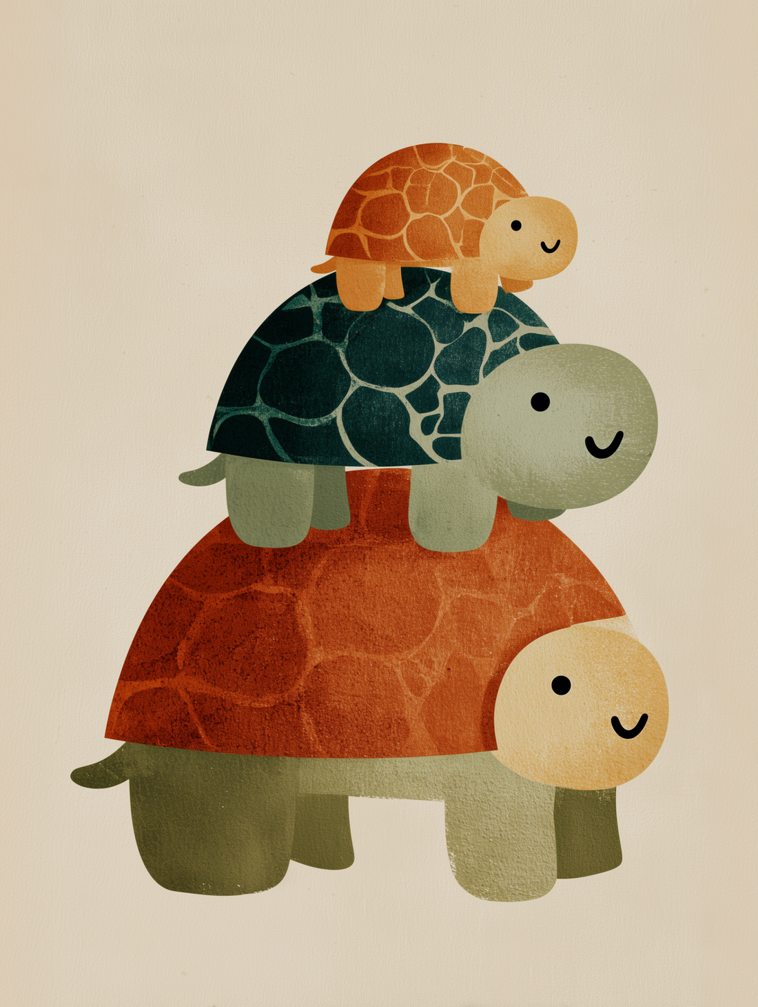 Tableau chambre bébé Trois tortues empilées - Douceur et tendresse pour décoration apaisante