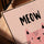 Pink cat nursery print in oak frame on table, MEOW typography, kids room decor