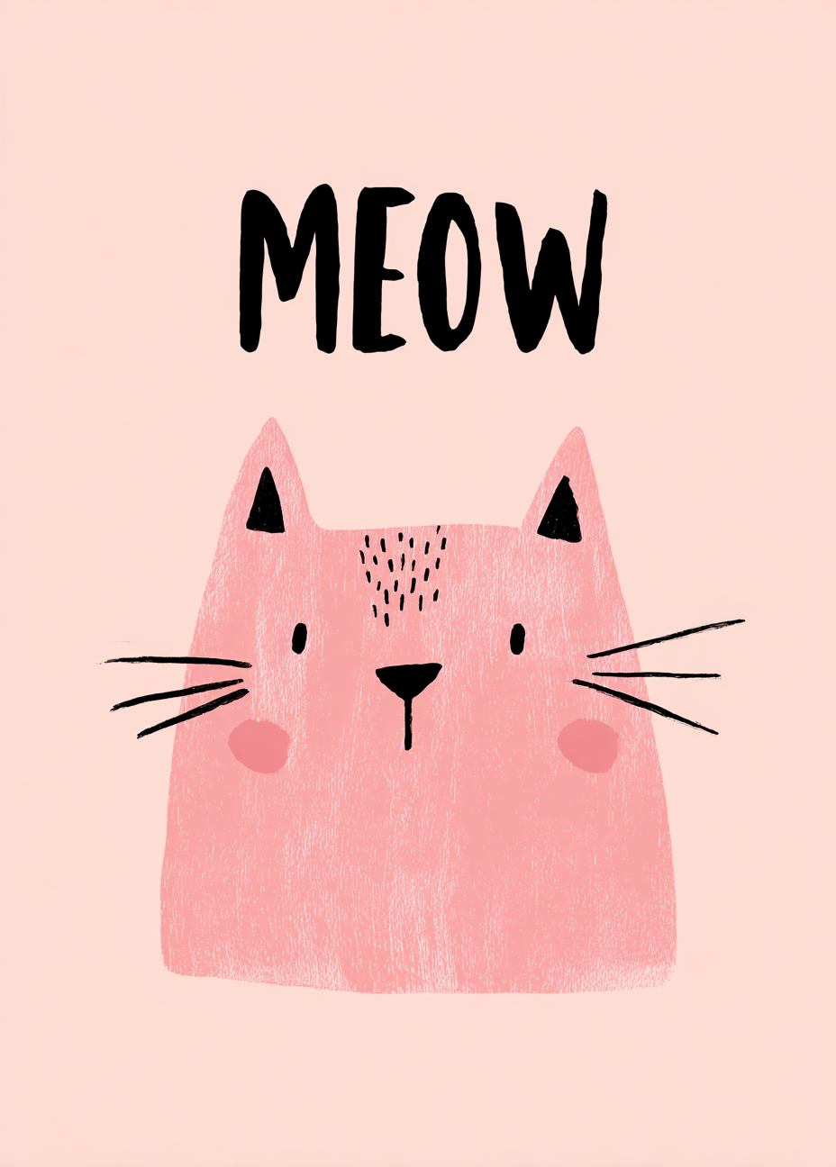 Large Pink Cat Wall Art for Girls Room – Cute Kitty Canvas