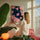 Tableau chambre vinyles roses et bleus cœurs dorés décoration murale salon coloré pop art