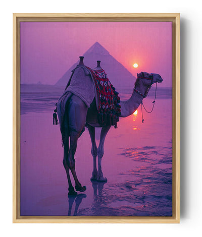 Dromedary camel in the desert canvas print, purple sunset