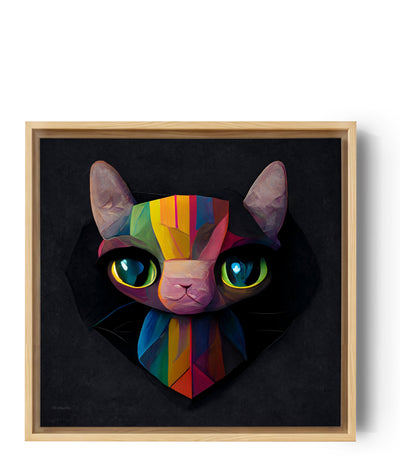 Wandbild bunte Katze, ein Porträt auf schwarzem Hintergrund