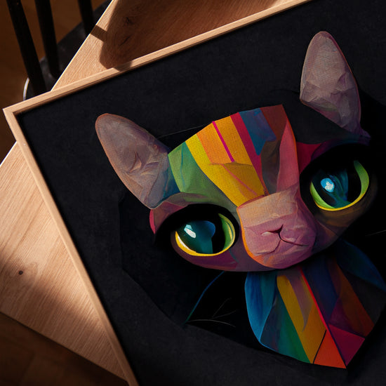 Rainbow cat wall art for Scandinavian living room decor