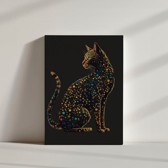 tableau design chat bengal dans le style de gaudi, art vectoriel, pointilisme coloré