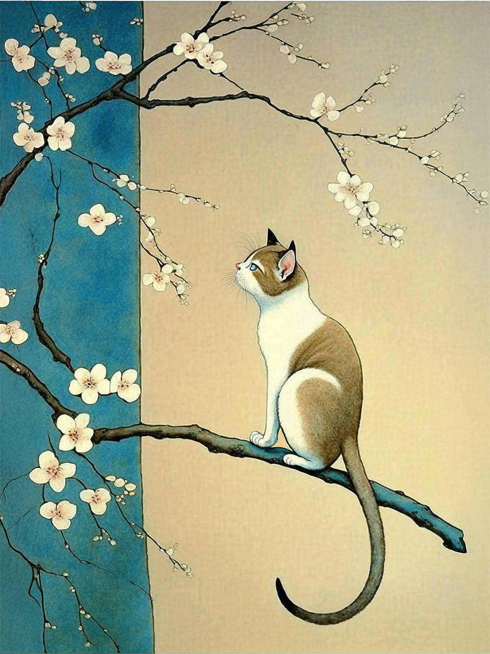 Japanese Cat Wall Art - Cherry Blossom