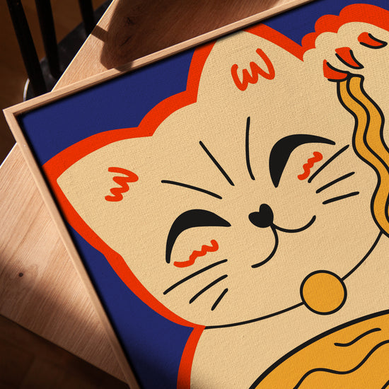 Maneki-neko lucky cat wall art for a minimalist kitchen