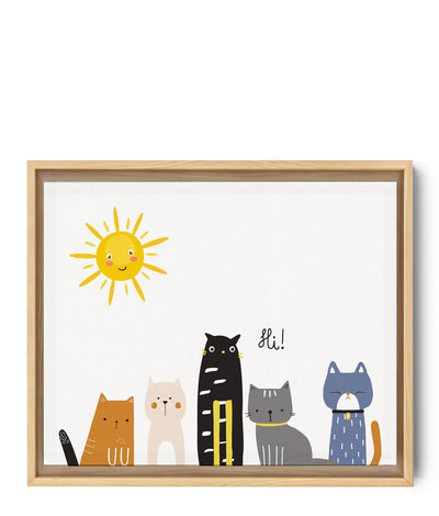 Cute cat nursery wall art for baby room - 5 surprised colorful cats, all different