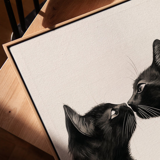 Two black cats face to face canvas print for minimalist living room decor