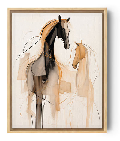 tableau abstrait de cheval en beige et noir.
