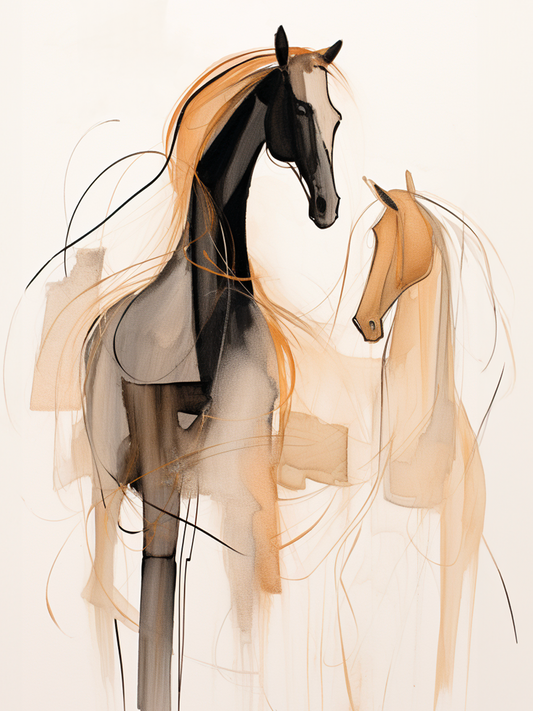  tableau abstrait de cheval en beige et noir.