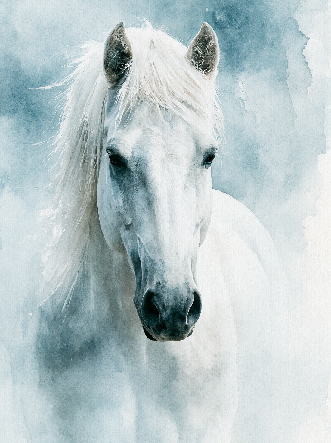 Tableau sur toile Cheval blanc - Aquarelle onirique et sérénité