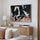 Tableau cheval blanc mouvement fond abstrait bleu rose décoration salon minimaliste moderne