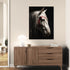 White horse painting with red facial paint in a modern living room, elegant ambiance