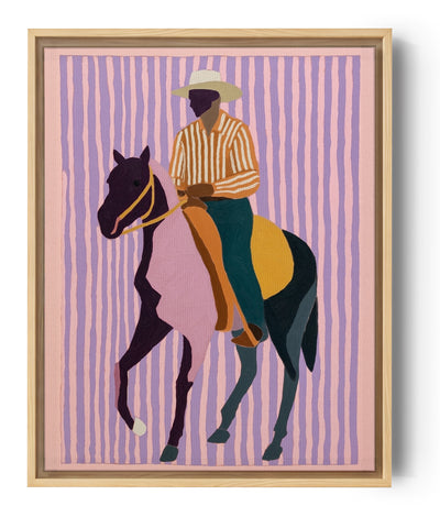 Wandbild Pferd und Reiter mit farbigen Streifenmustern moderner und grafischer Stil