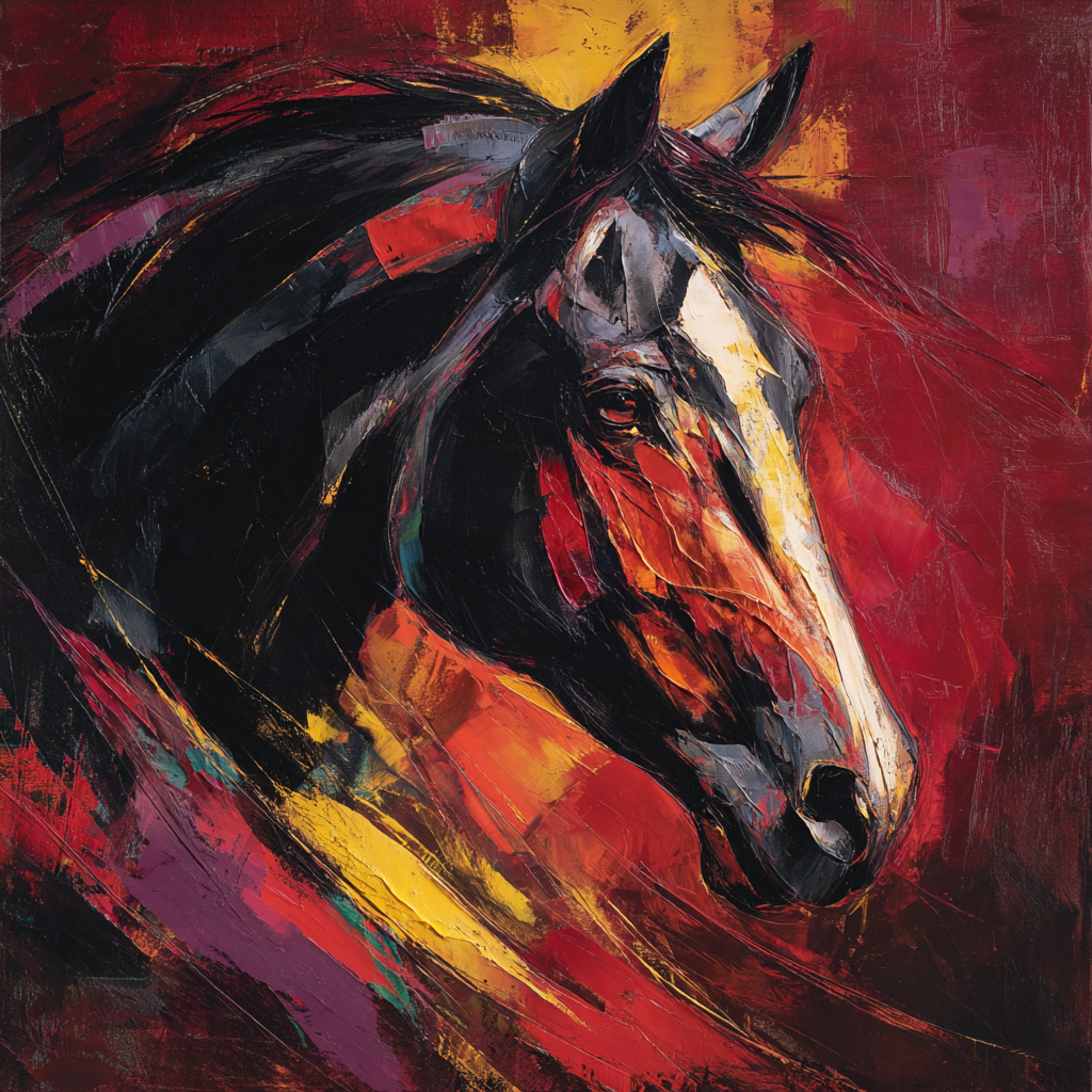 Red and Black Abstract Horse Wall Art – Energy