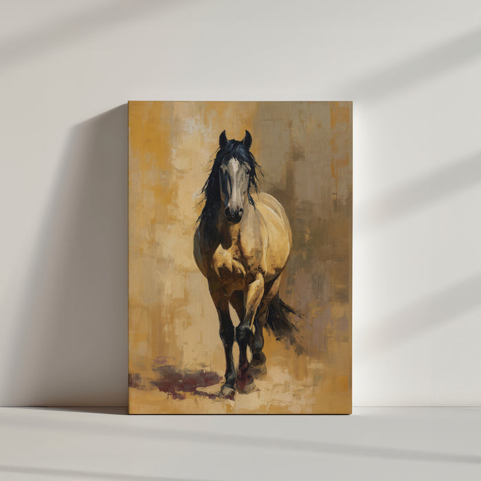 Majestic horse on an abstract warm-toned background, Impressionist-style wall art